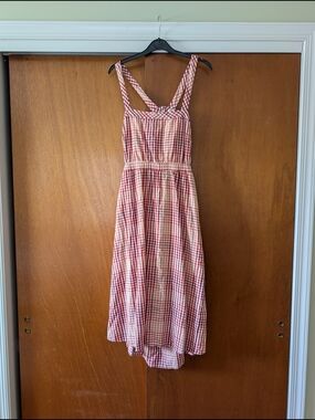 Madewell Red Gingham Plaid Maxi Dress with Crossed Straps